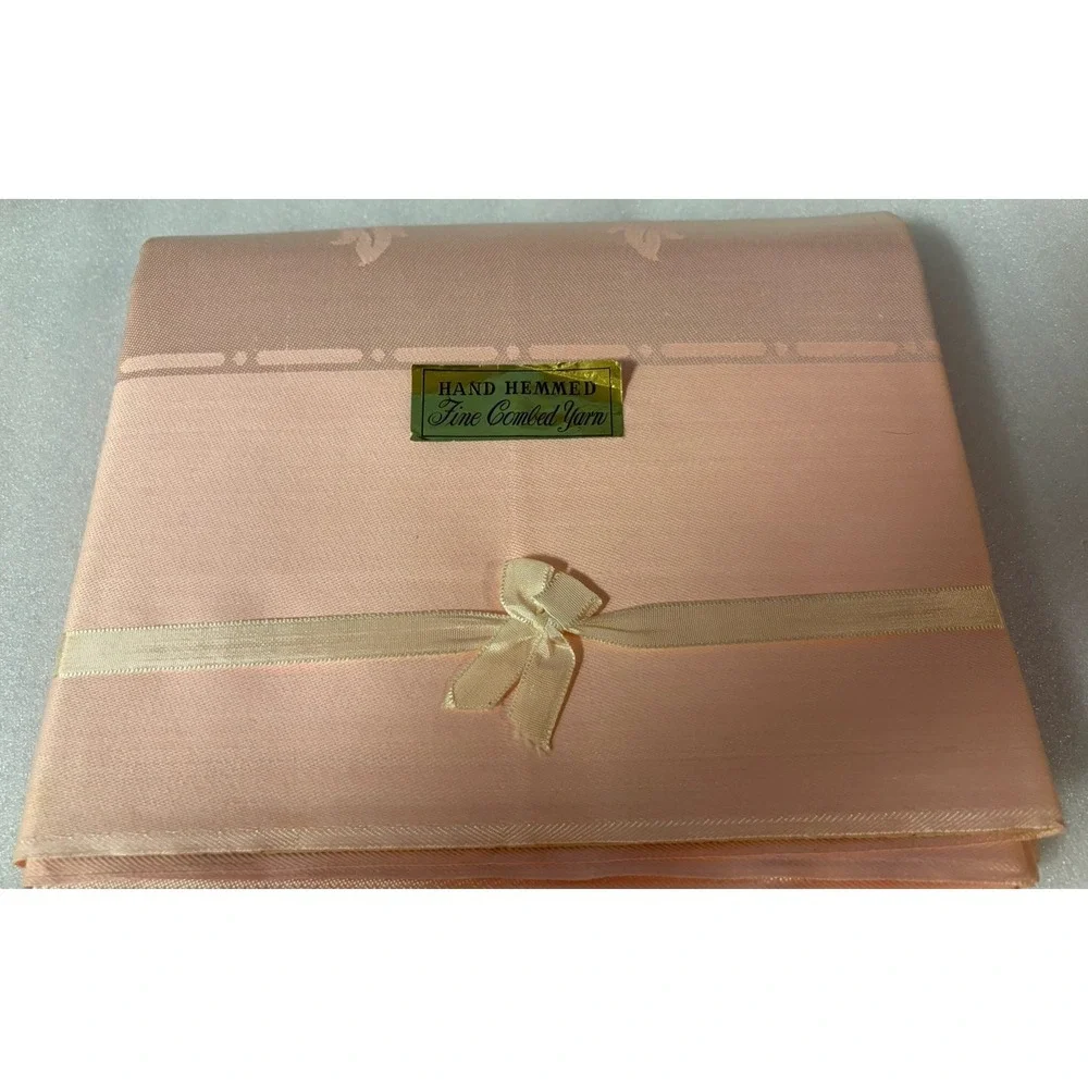 Vtg Toyobo Japan Damask Tablecloth Napkin (8) Set 64x84 Pink Cotton Rayon NOS